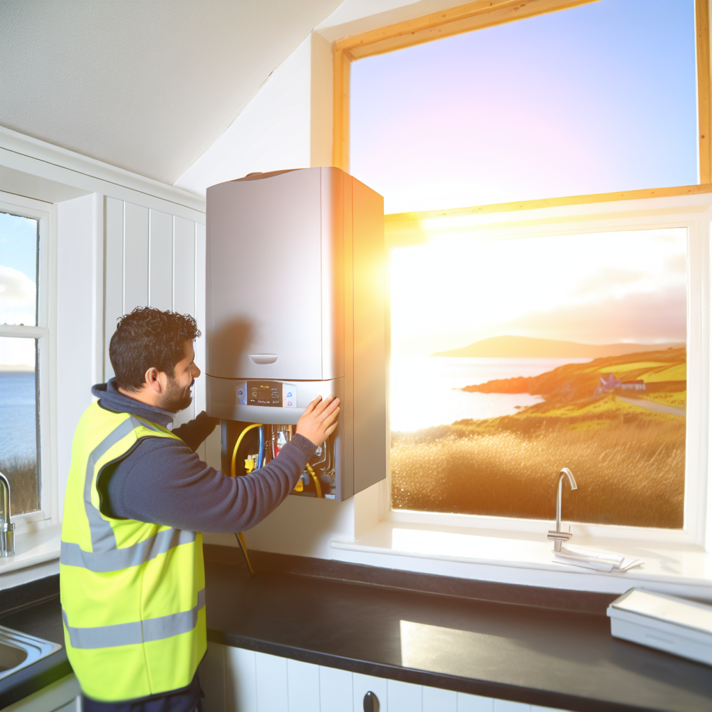 Engineer servicing a modern boiler in an Earlsferry home