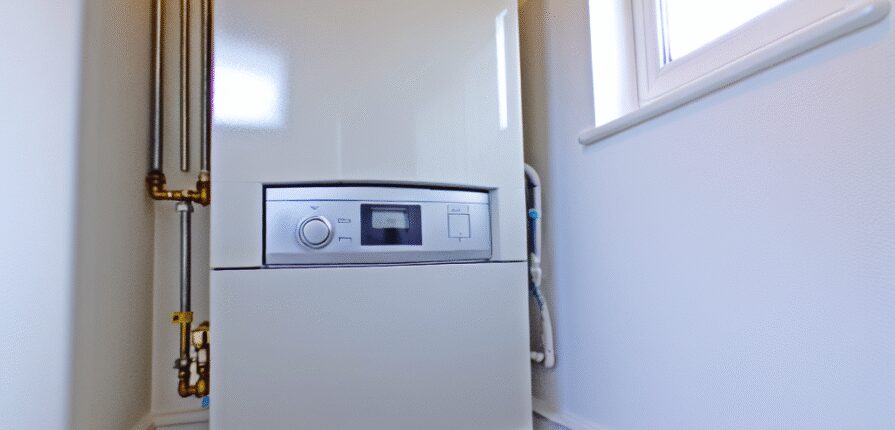 A professional boiler technician servicing a modern gas boiler in a Lochgelly home utility room