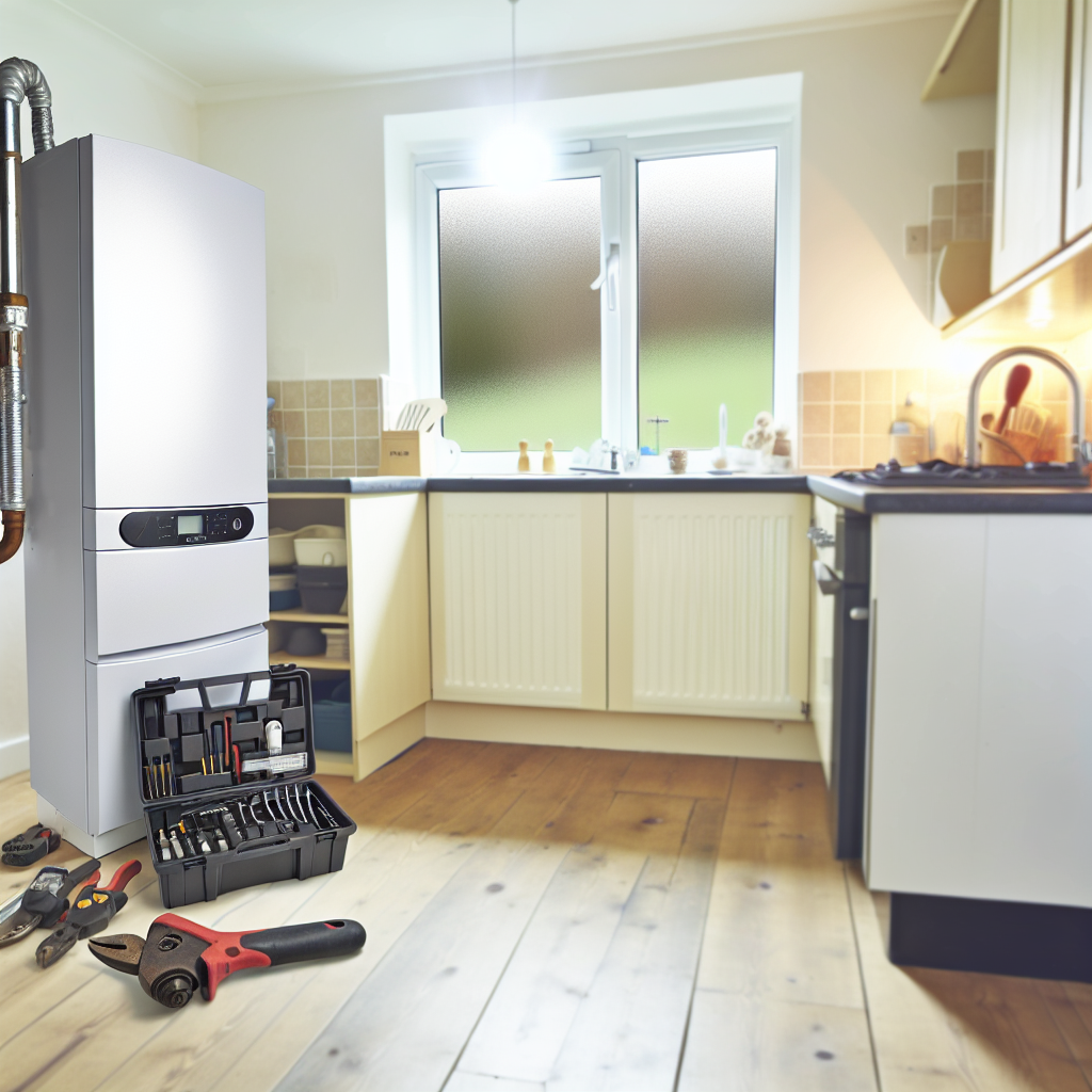 Gas engineer servicing boiler in Kennoway kitchen