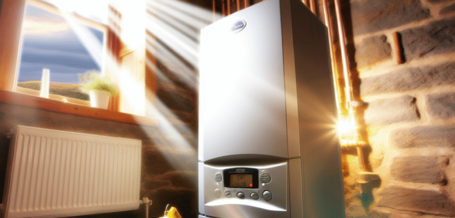 Technician servicing a combi boiler in a Pittenweem kitchen