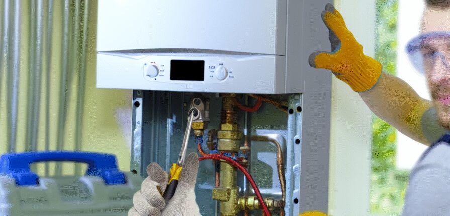 Engineer performing boiler servicing in Cowdenbeath home