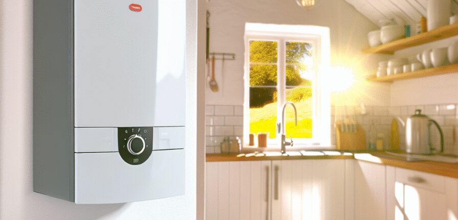 Modern energy-saving combi boiler in a Dunino home kitchen