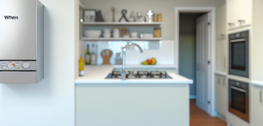 Wall-mounted combi boiler in bright Perth kitchen