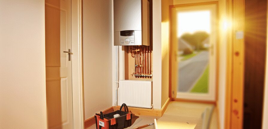 Gas boiler being installed in Dunfermline property