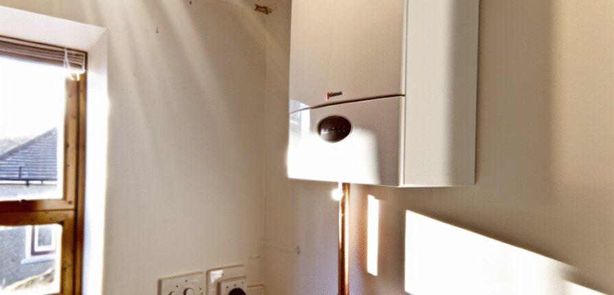 White boiler installation in Kinghorn kitchen