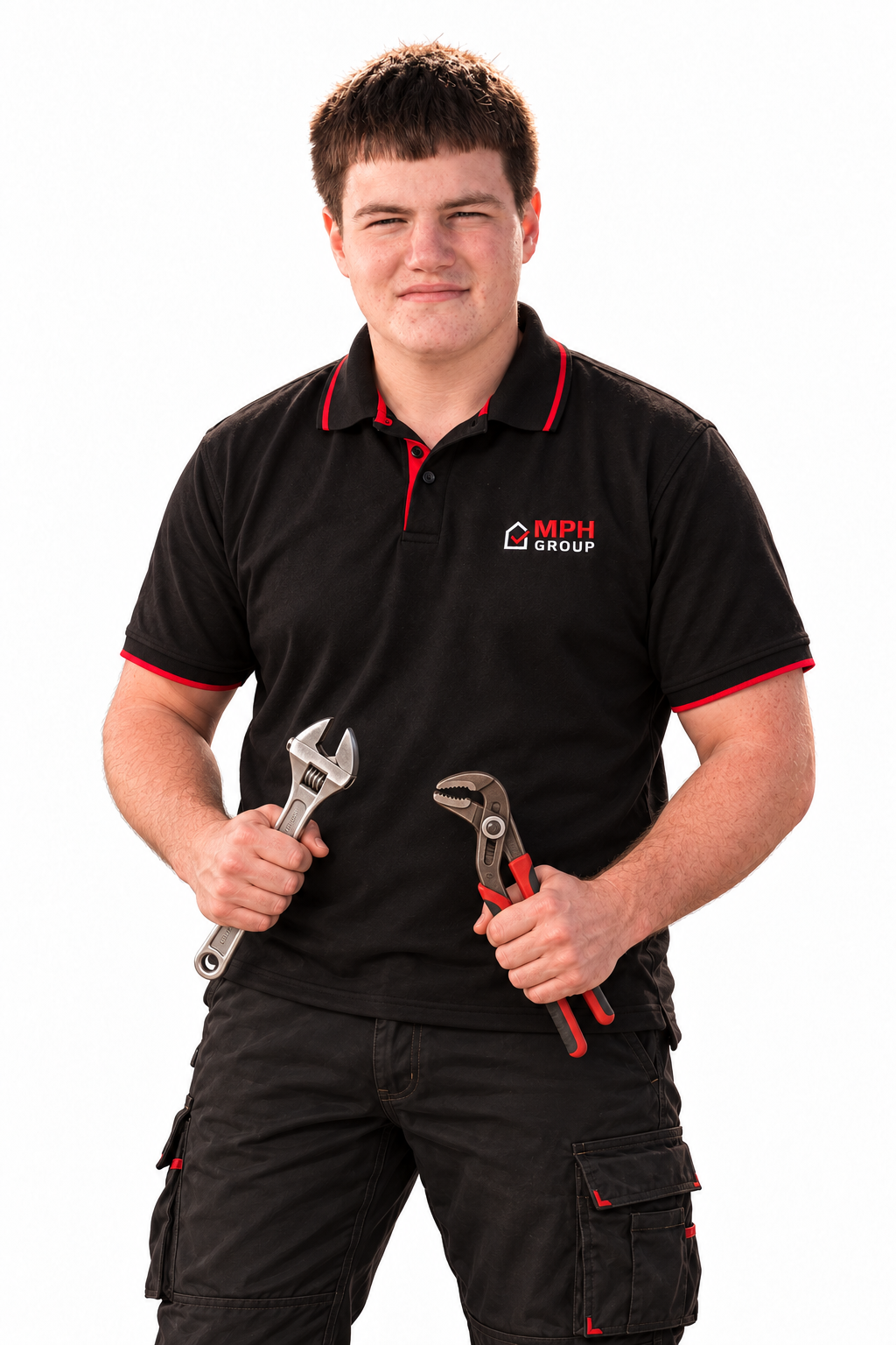 Illustration of Leon McLean holding an adjustable spanner and plumbing grips